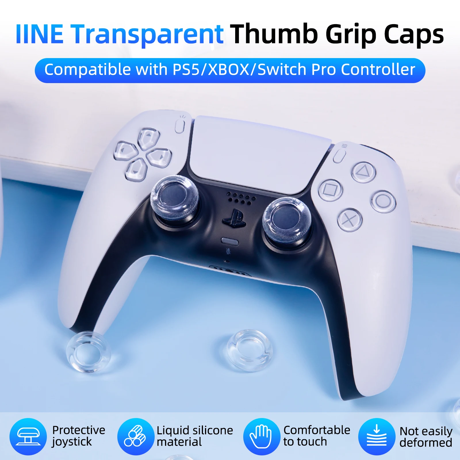 lINE Transparent Thumb Grip Caps Compatible with PS5/XBOX/Switch Pro Controller Protective Joystick Liquid Silicone Material