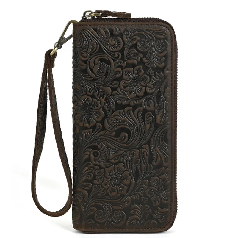 Мужской кошелек из коровьей кожи с 3D цветочным принтом, модный кошелек из натуральной кожи, мужской кошелек кофейного цвета, клатч из воловьей кожи