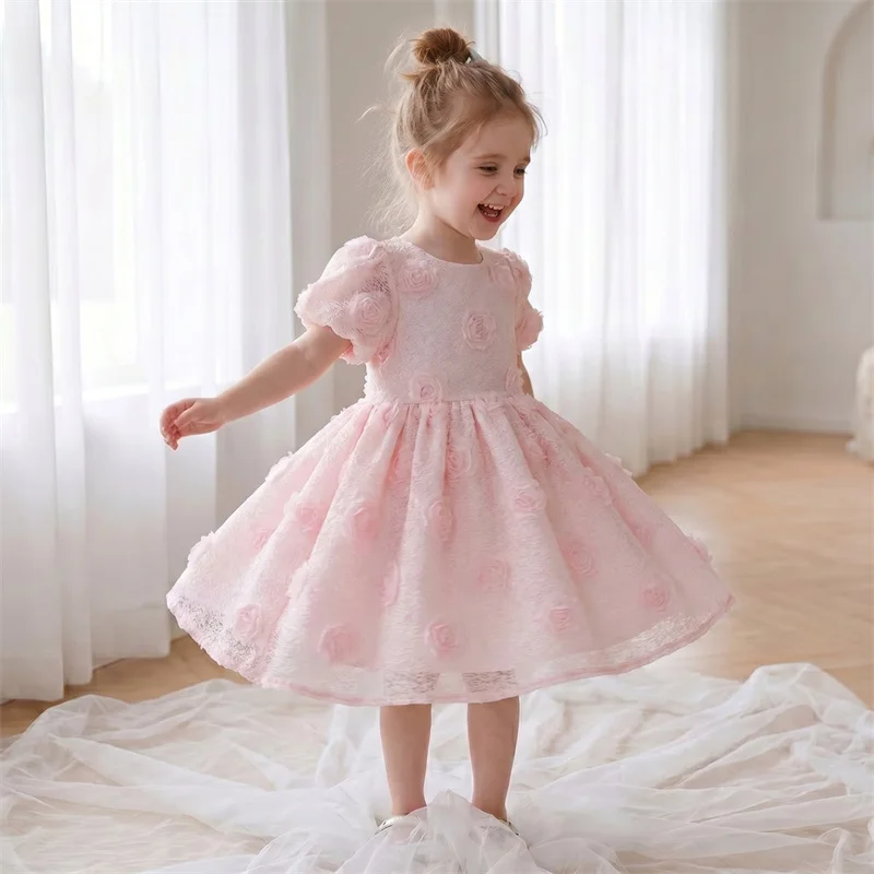 Baby Kids Princess Flowers Bow Lace Flower Girl Dresses First Communion Dresses Birthday Christmas Gift Wedding Party Birthday