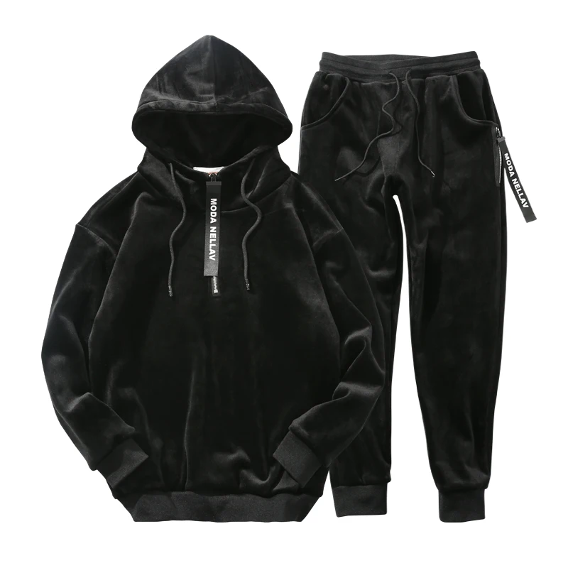 Winter Warm Mannen Fluwelen Pak Winter Nieuwe Goud Fluwelen Set Twee Stuk Trainingspak