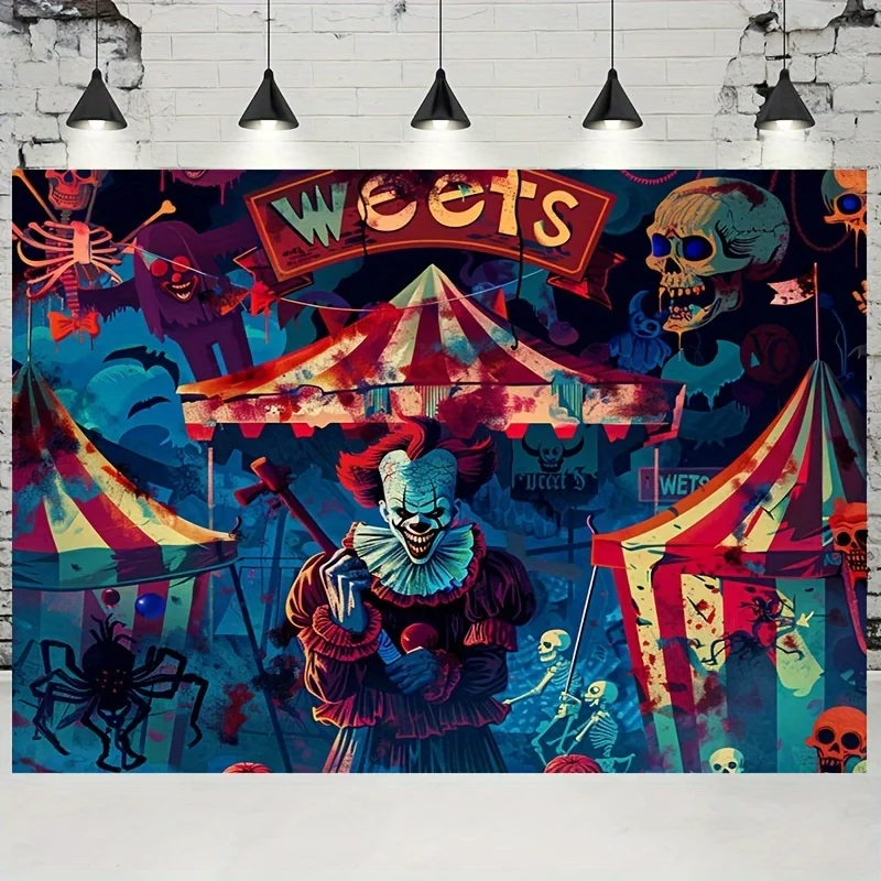 Joker and skull patterns, vibrant circus tent design, perfect for decorating parties and streaming live broadcasts