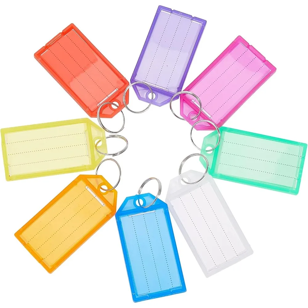 120Pcs 8 Colors Plastic Key Tags with Window Split Ring and Label Plastic Number Key Travel ID Labels Suitcase Name Tags