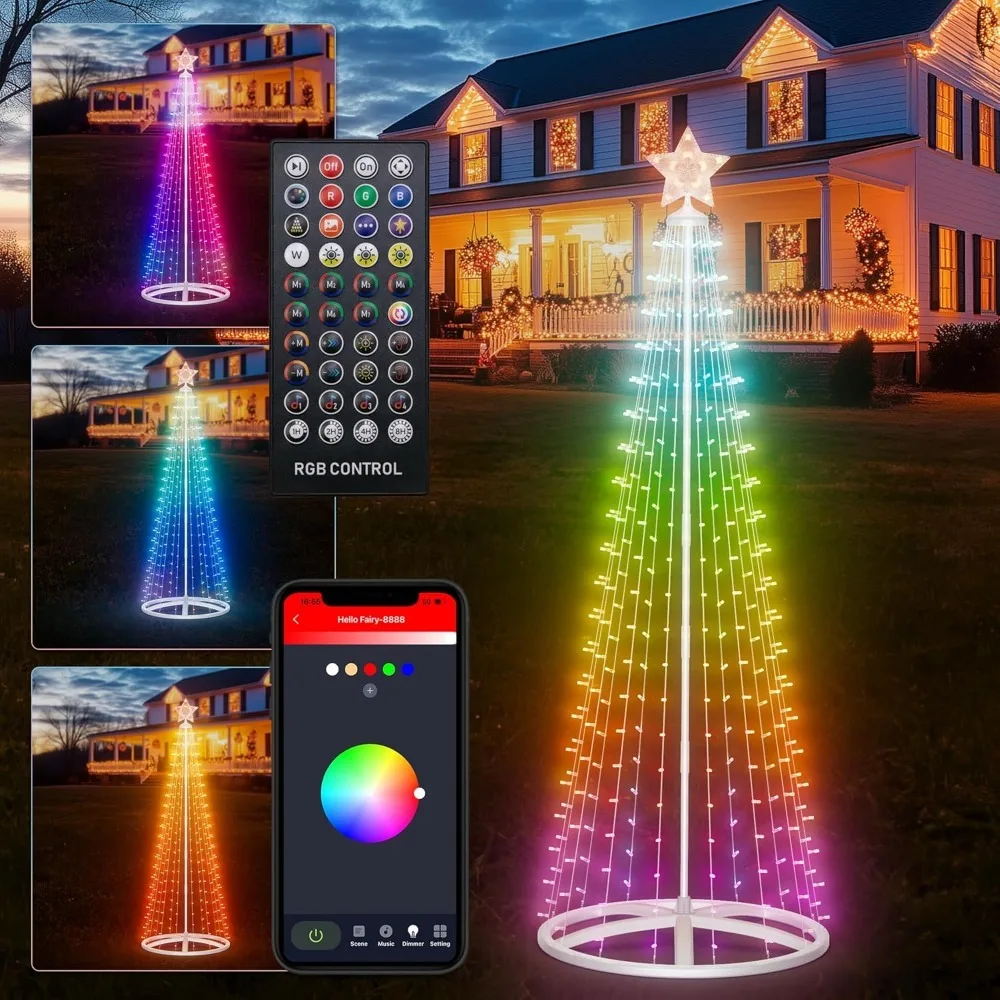 

7.87ft Smart LED Christmas Cone Tree Light,325 LED Lighted Artificial Tree with Star Topper, Remote APP Control.