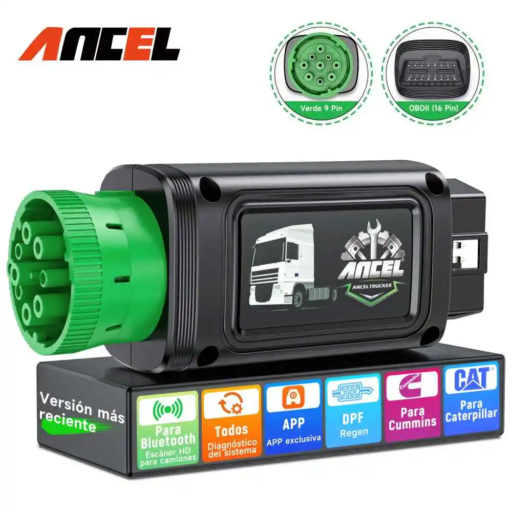 

ANCEL HD100 Bluetooth Heavy Duty Truck Scanner Tool All System Code Reader DPF Regeneration for Cummins for Caterpillar 9/16Pin