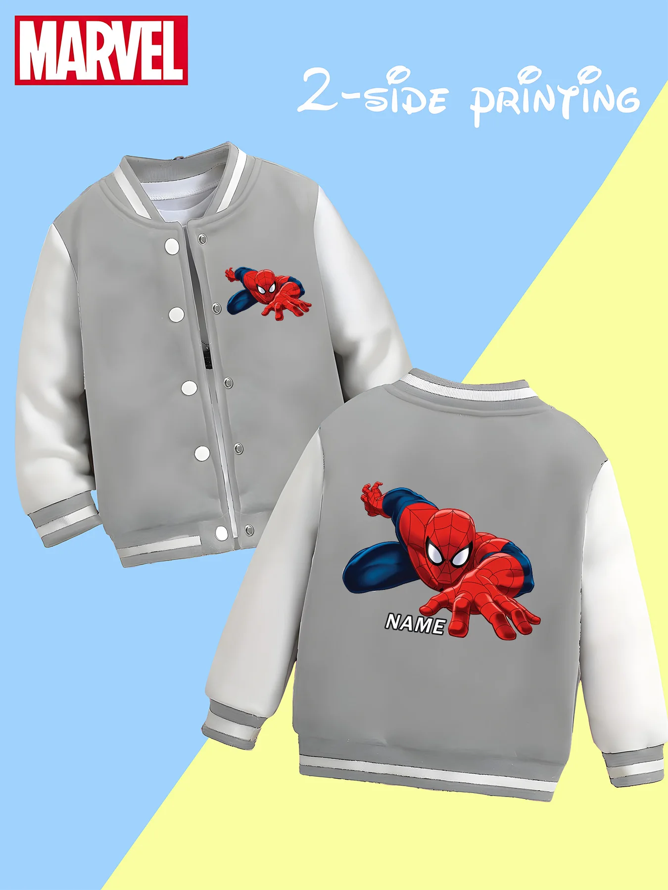 MINISO Marvel boys' baseball jacket - Spider-Man's classic crawling pose print, double-sided to show the classic image, perfect