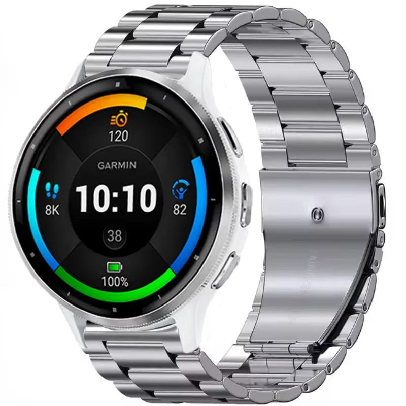 حزام معدني 22 ملم لـ Garmin Forerunner 265 Music 255 965 955 سوار معصم قابل للتعديل Correa لـ Garmin Vivoactive 4/Venu 3 2 حزام