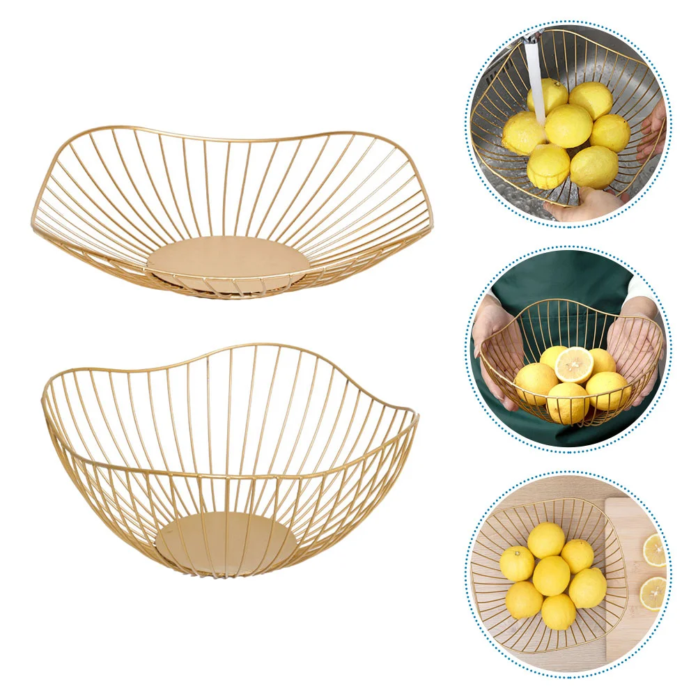 

2 Pcs Coffee Table Wrought Iron Fruit Basket Storage Baskets Camping Food Container Kitchen