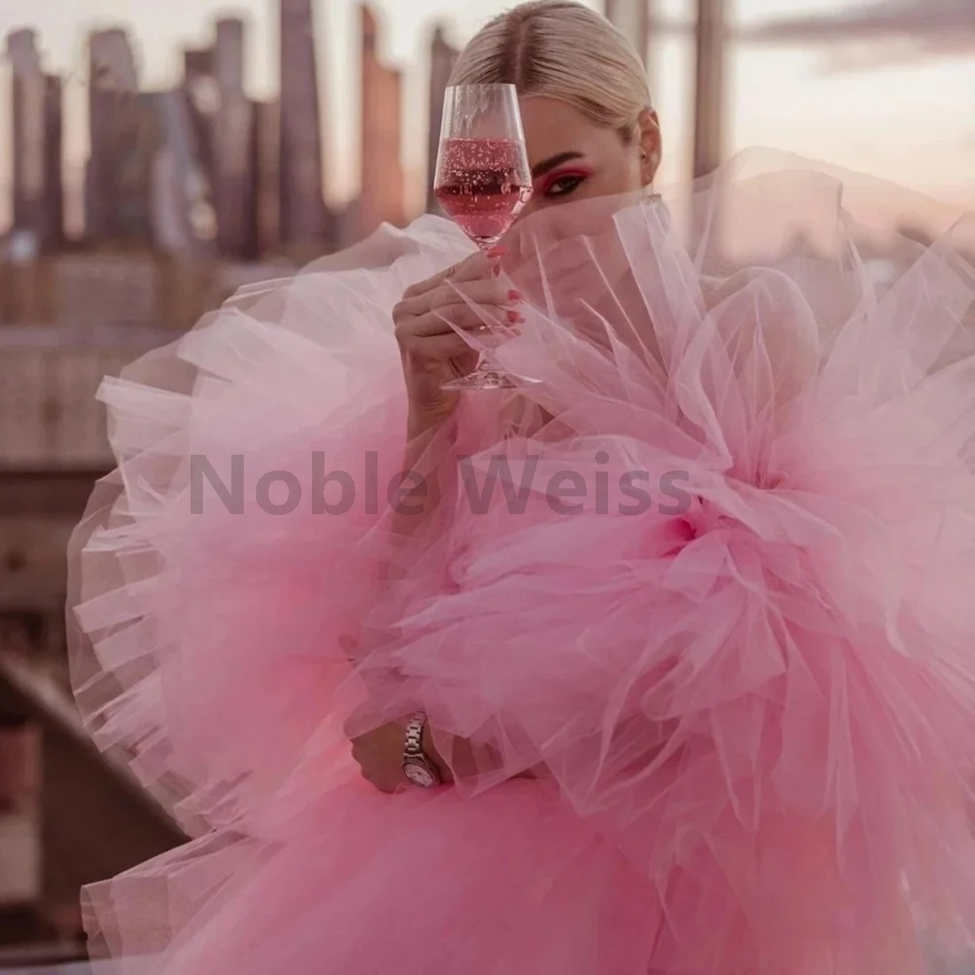 Strapless Pleated Prom Dress A-LINE Knee-Length Evening Gown Puff Sleeves for Women Customized