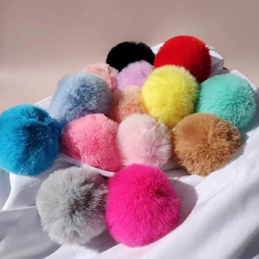 5PCS Fluffy Plush Balls 5cm Faux Fur Pompom For DIY Ring Keychain Shoes Hats Pom Pom Sewing Crafts Accessories Materials