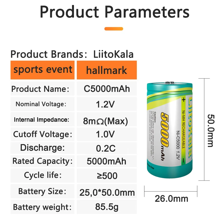 1-40 Uds LiitoKala Ni-C5000 1,2 V 5000mAh tamaño C batería 5000mAh NiMH baterías recargables para 1000 veces recargadas