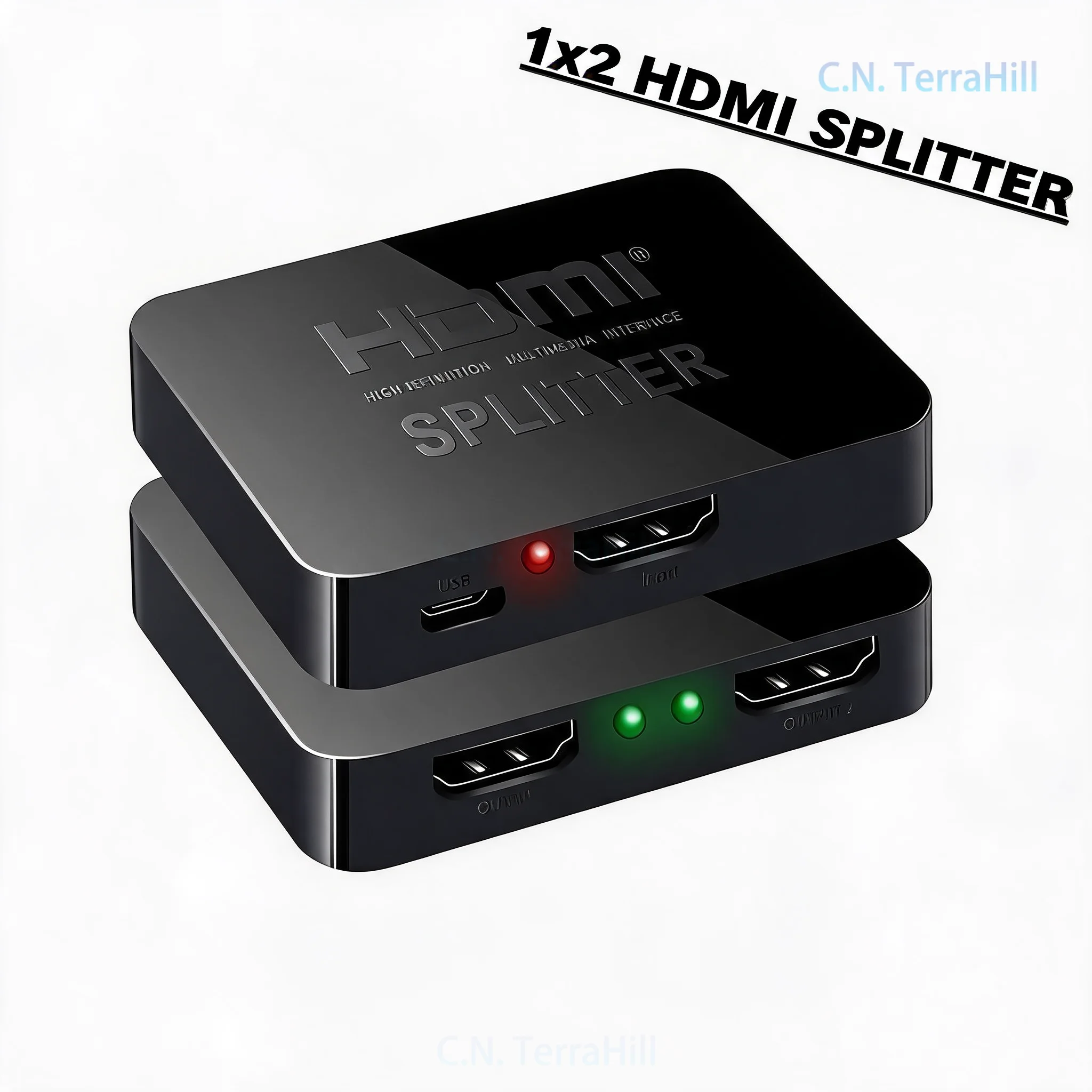 HDMI Splitter Mini 4K 1x2 HD Video Signal Distributor for Home Theater PC TV Setup