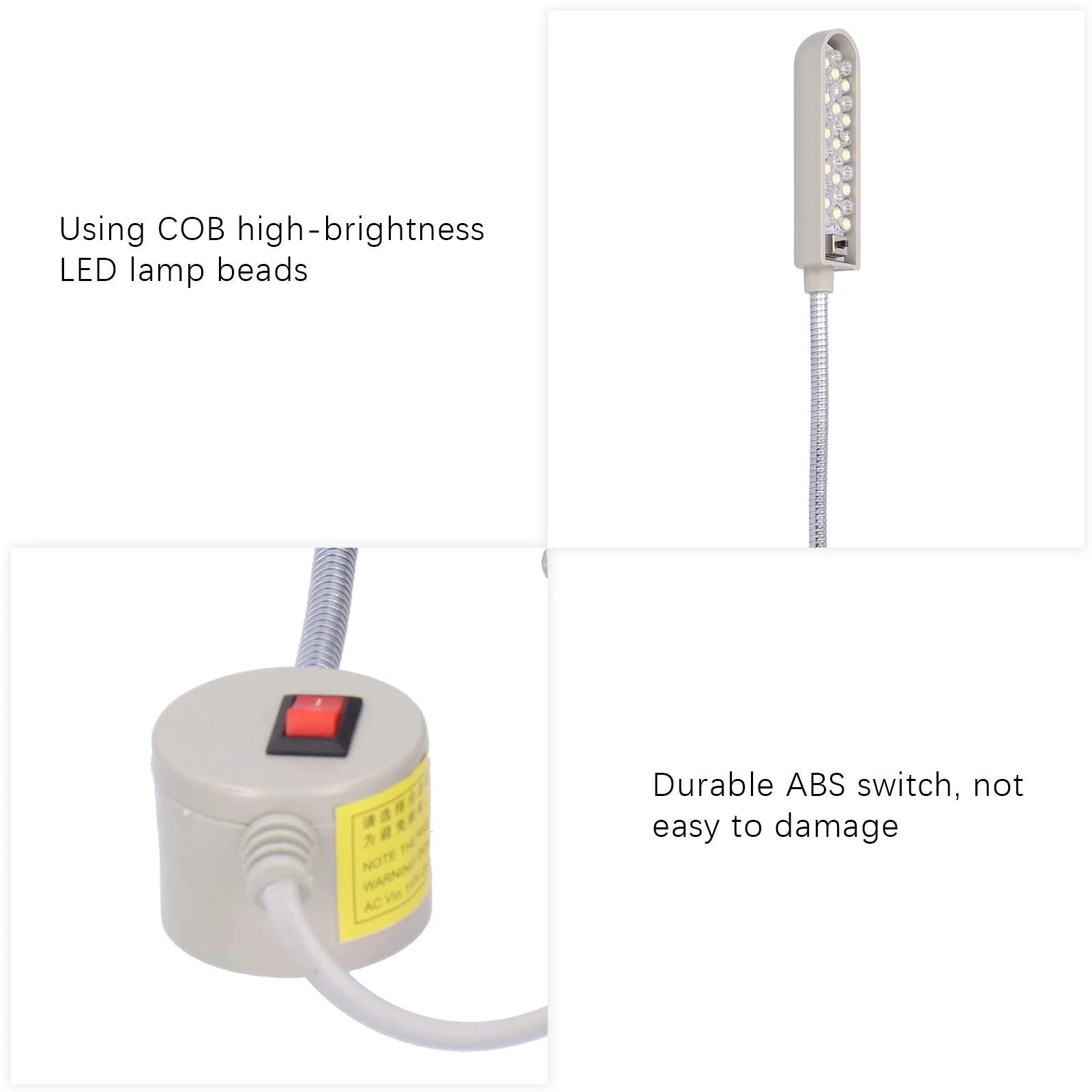 Sewing Machine Work Light Sewing Lamp Magnetic Base Elastic Goose‑Neck 30 LED UV+White Lighting Color