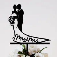 Ins Mr&Mrs Happy Wedding Cake Topper Black Acrylic Bride Groom Valentine's Day Party Cake Topper Wedding Gift Dessert Decoration 6