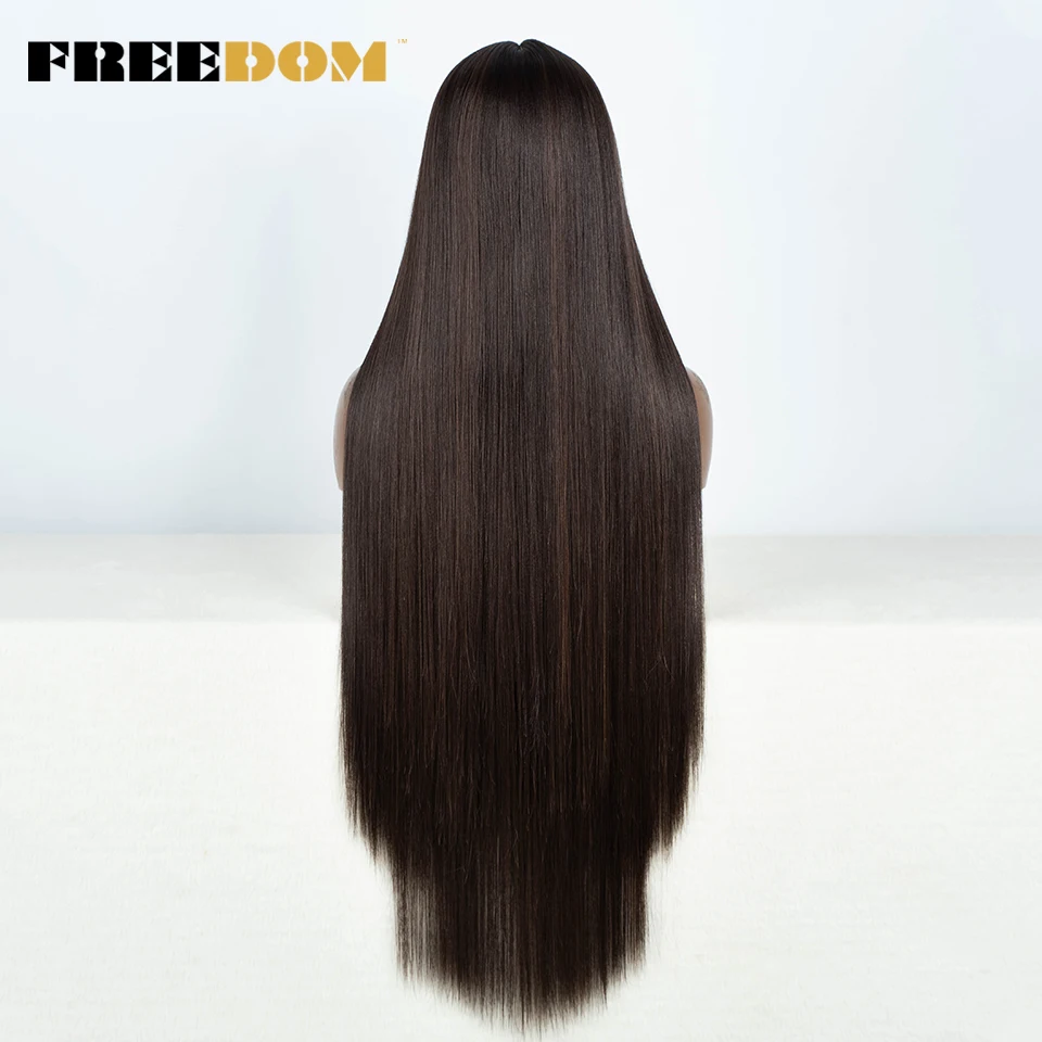 FREEDOM Gerade Synthetische Lace-Front-Perücke für Frauen 38 Zoll Lang Ombre Braun Rot Blond Highlight Lace-Frontal-Perücken Cosplay-Perücke – Detail 4