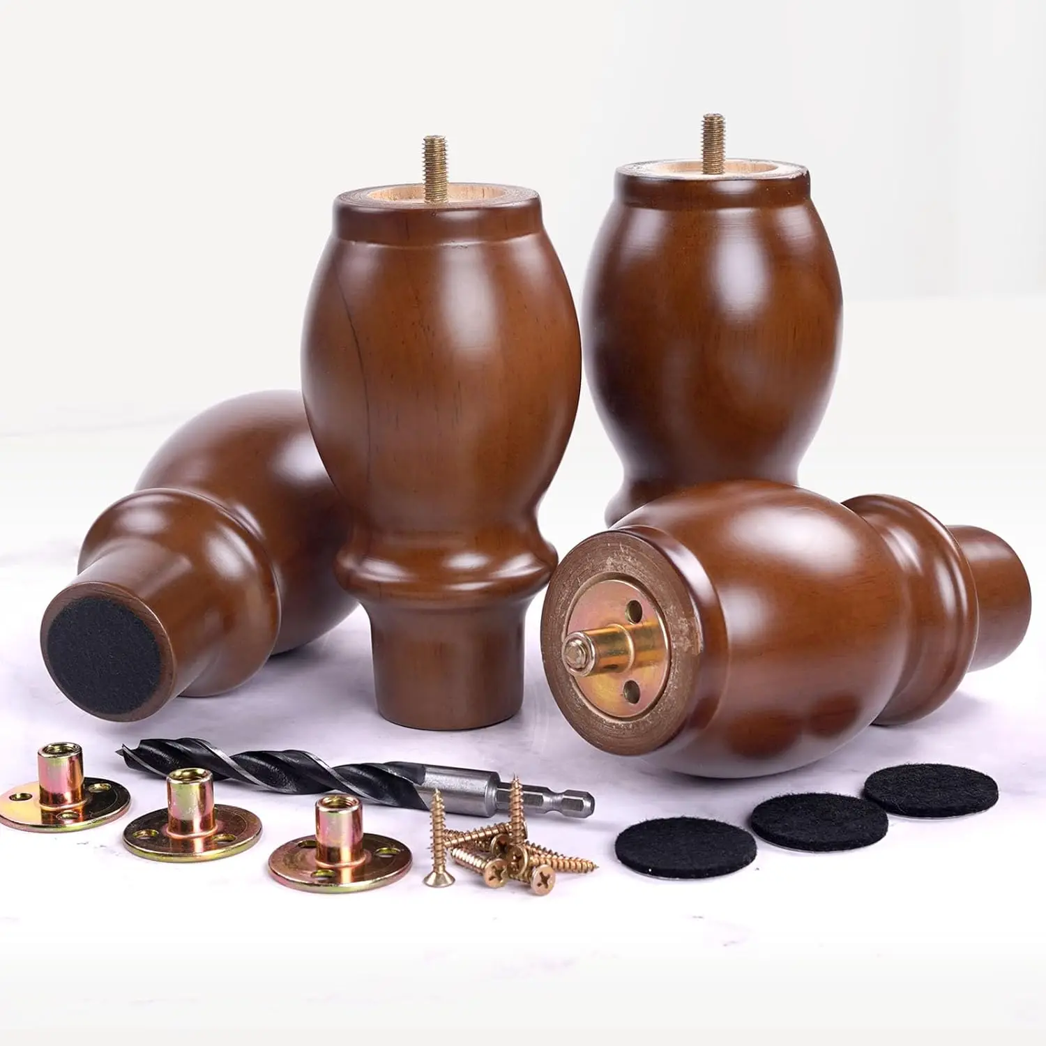 مجموعة أرجل أثاث خشبية مقاس 6 بوصات مكونة من 4 أرجل بديلة من الخشب المطاطي الصلب للأريكة والأريكة والطاولة والسرير والمقعد - خشبي لذلك #1