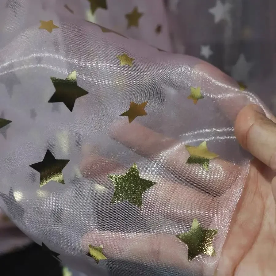 

Gold Silver Embossed Star Pattern Organ Cotton Fabric For Dress Fashion Show DIY Fluffy Skirt Costume Handmade Sewing Material