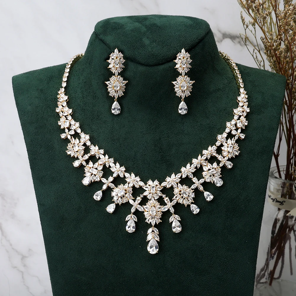 

TIRIM Color Dubai Luxury Elegant Bridal Necklace Set for Women Cubic Zirconia Wedding Jewelry Sets Patry Accessories Jewelri