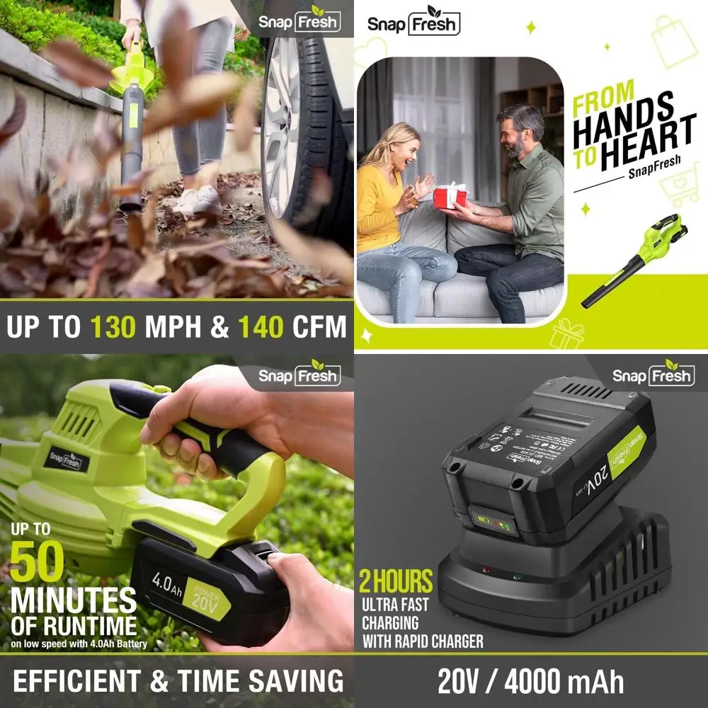 

Cordless 20V Electric Leaf Blower with 4.0Ah Battery, Fast Charger, 2-Speed, Lightweight for Lawn and Yard Maintenance - 130 MPH
