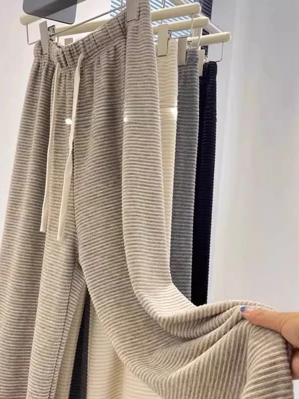 

Широкие повседневные брюки Thiened Fce для женщин, осенне-зимняя верхняя одежда, удобные брюки с полосатым узором и высокой талией для поездок на работу