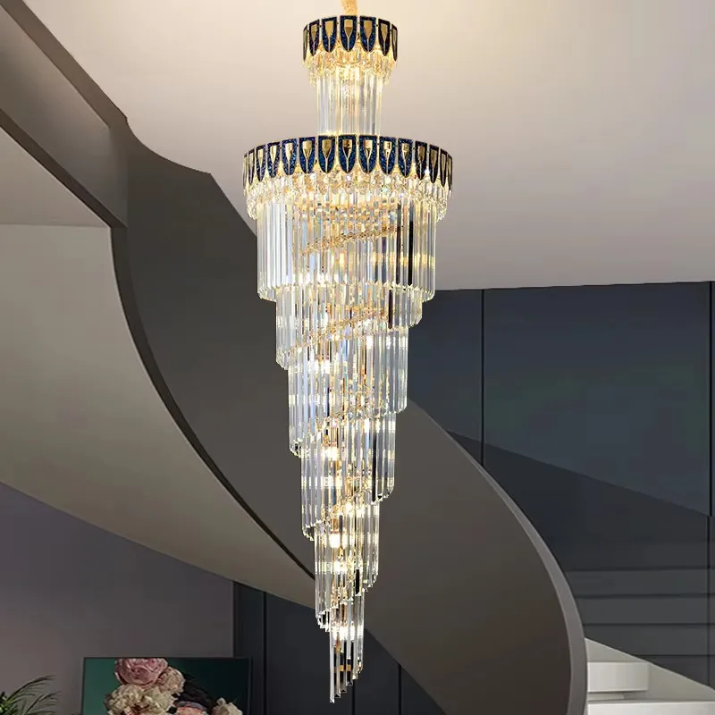 Nordic Duplex Floor Light Luxury Cystal Chandelier For Living Room Hall Hotel Lobby Spiral Long Chandelier Decor Pendant lights