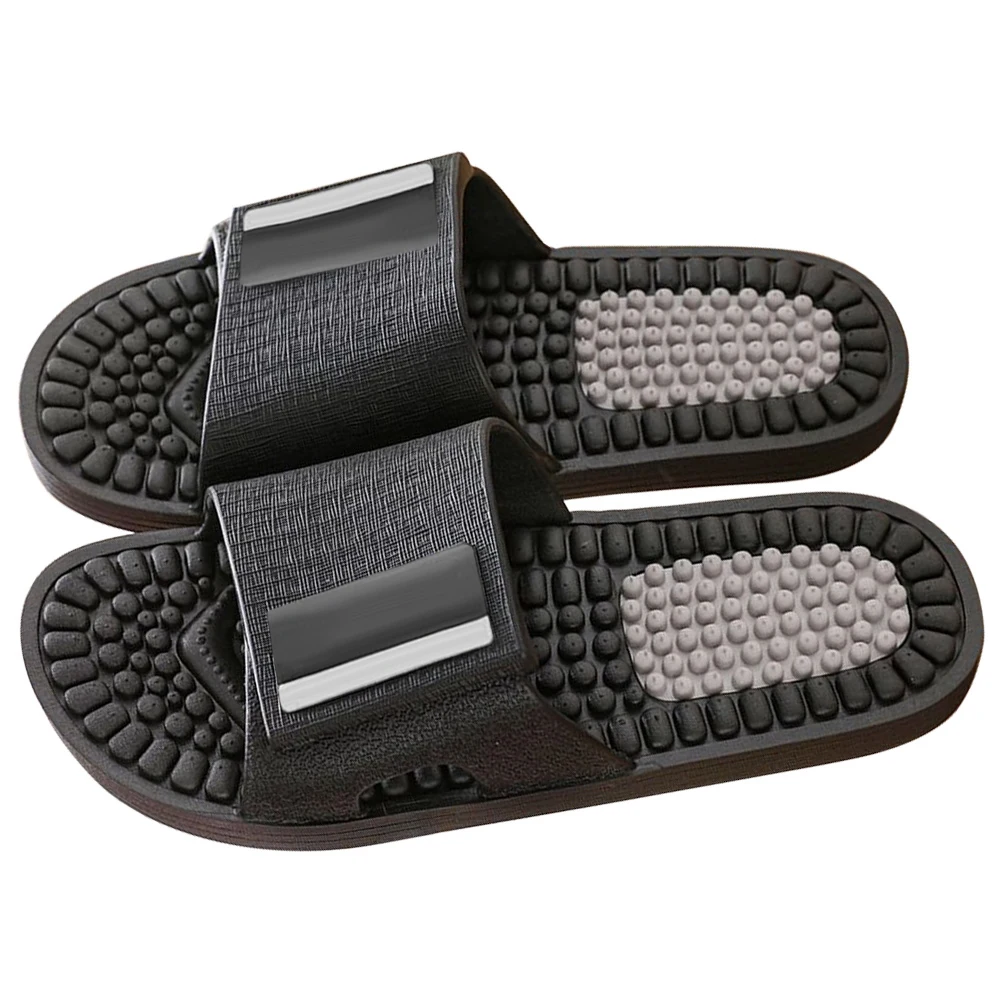 

1 Pair Black Massage Slippers Size 42-43 Anti Slip Bath Bedroom Soft Sole Acupoint Stimulation Shoes for Home