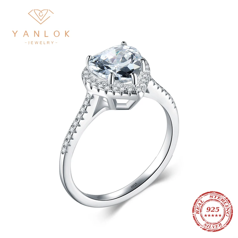 YANLOK 925 Sterling Silver Shining Clear CZ Romantic Love Hearts Ring for Women Fashion Luxury Engagement Promise Jewelry