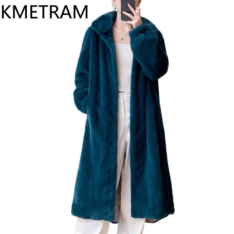 KMETRAM 100% Whole Mink Fur Jacket Woman Luxury Long Real Mink Fur Coat Winter New in Outerwears Women Clothing шуба женская