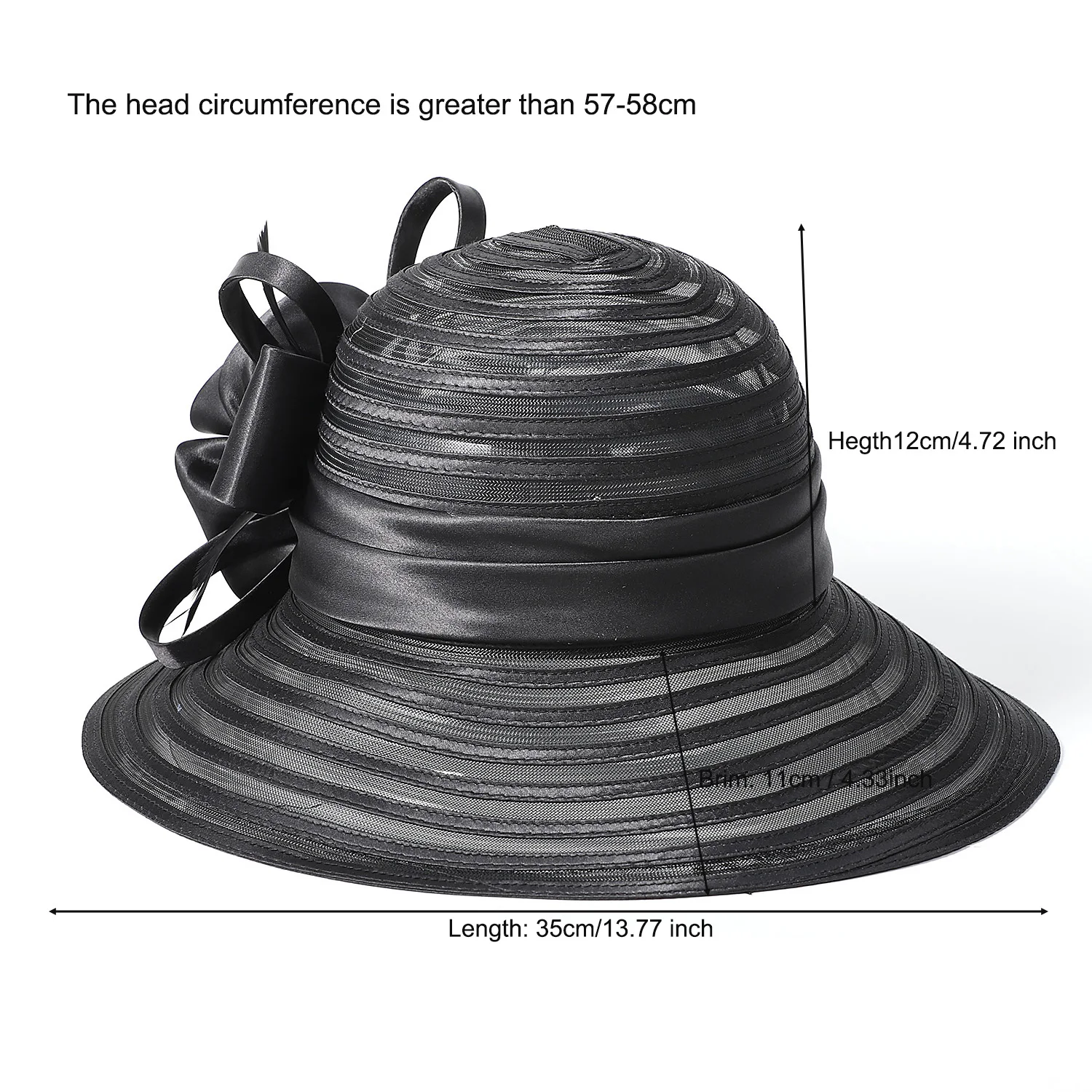 FS Black Red Beach Floppy Organza Fascinators Hats Summer Church Hat For Women Elegant Wide Brim Wedding Bride Cap Chapeau Femme - view 6