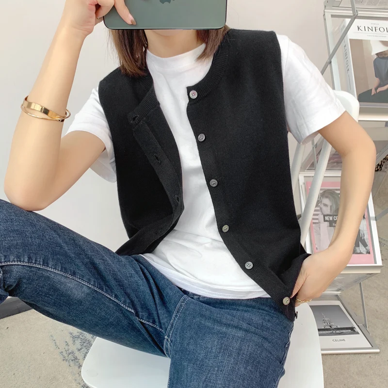 

Новинка ранней весны: Женский шерстяной вязаный жилет с круглым вырезом, однотонный, в корейском стиле, открытый кардиган, верхняя одежда в студенческом стиле
