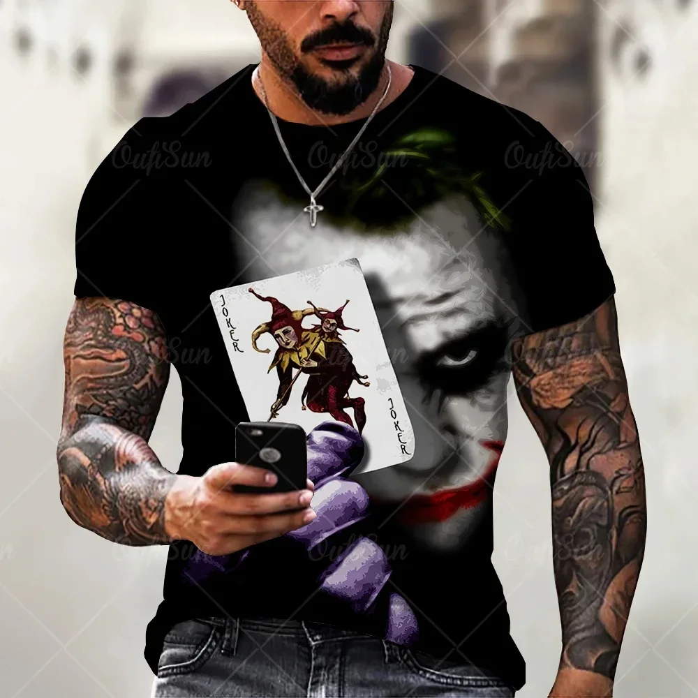 

2024 Summer Hot New Joker 3D Printed Men's T-shirt Summer Street Fashion Short Sleeve O Collar Large Poker Men's Top Casual Blac