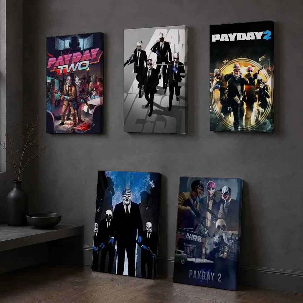 Game P-Payday 2 Framed Wall Painting Wooden Framed Canvas Poster Wall Art HD Waterproof Print Home Decor