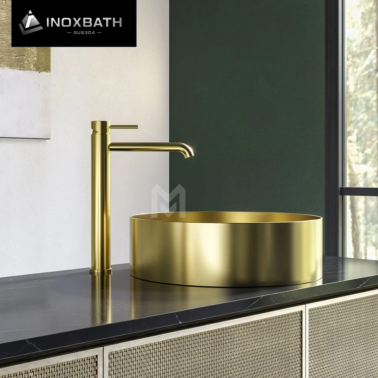 

Round Gold 304 Stainless Steel Bathroom Sink Table Top Basin Bar Wash Basin Single Bowl Basin Sink