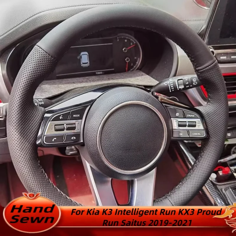 Hand-Sewn Microfiber Leather Car Steering Wheel Cover For Kia K3 Intelligent Run KX3 Proud Run Saitus 2019-2021 Accessories