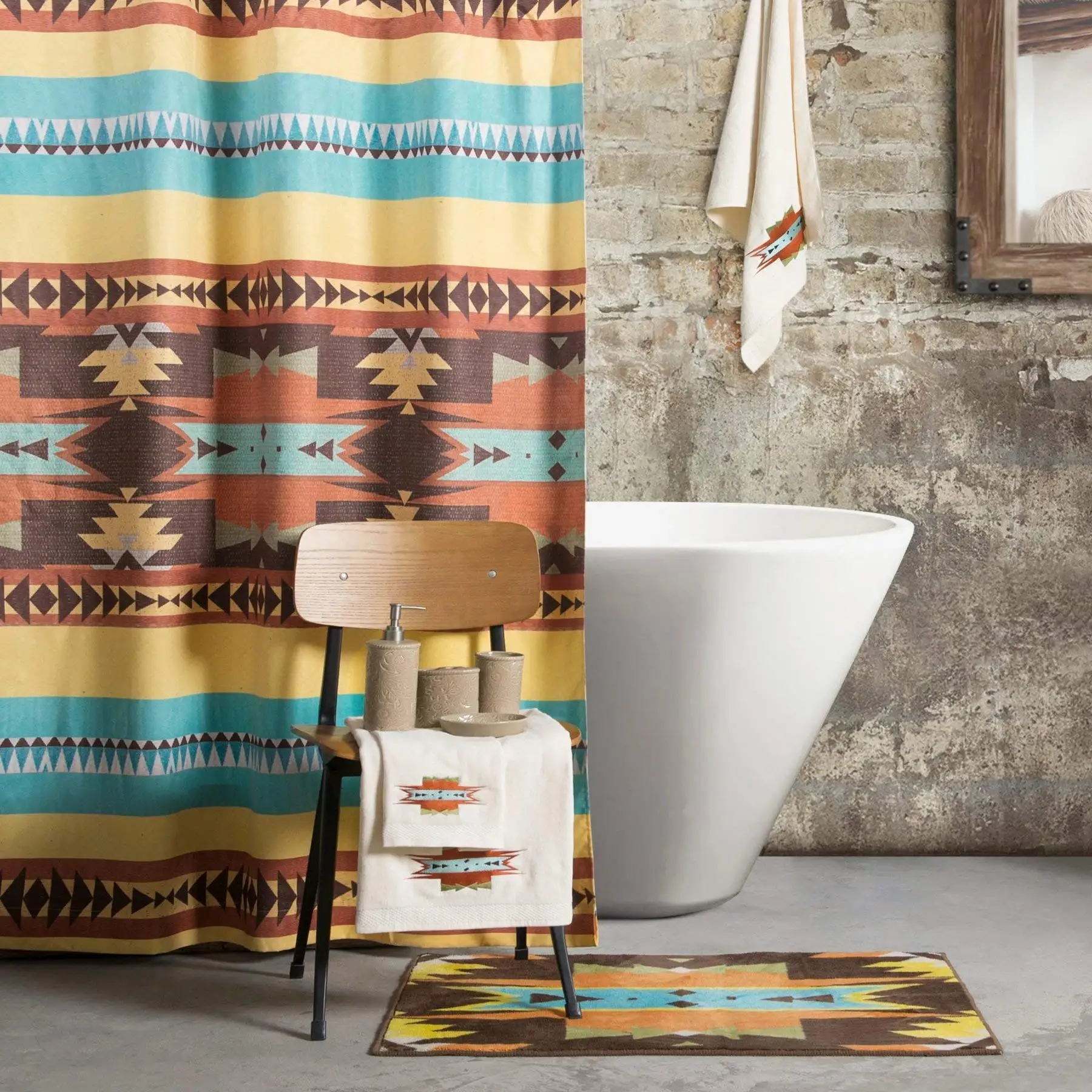 Mesa Aztec Shower Curtain with 12 Hooks, 72 x 72 inch