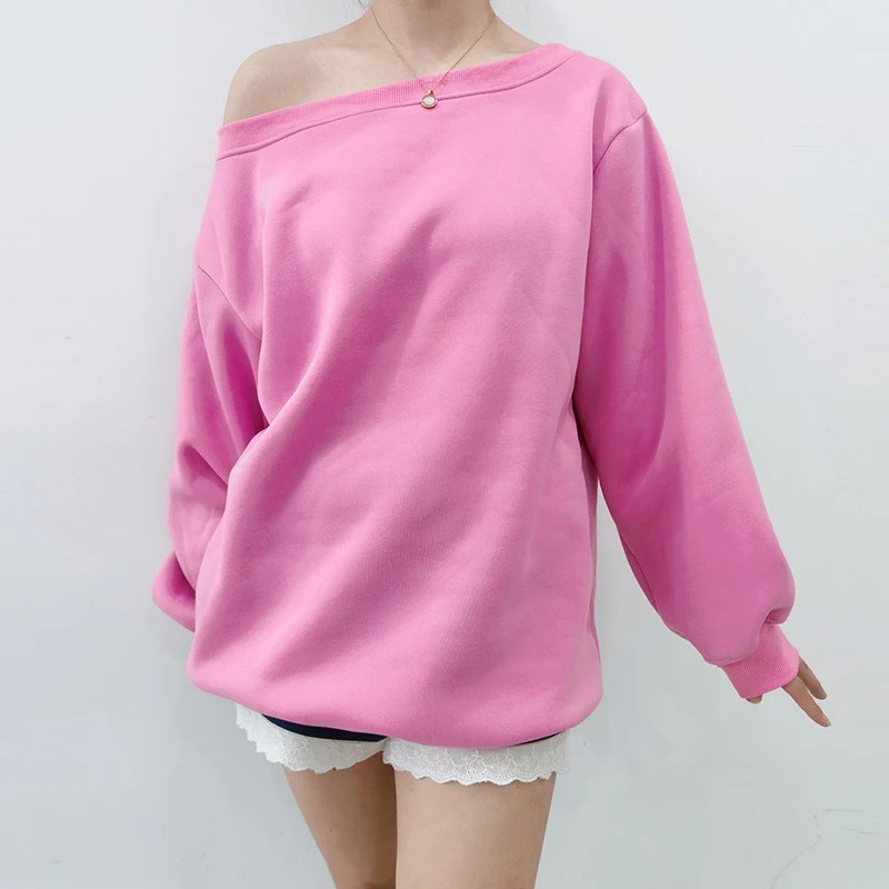 우아한 오프숄더 Y2K 루즈핏 긴팔 셔츠 여성 봄 가을 풀오버 탑 여성용 풀오버 솔리드 캐주얼 여성 티셔츠