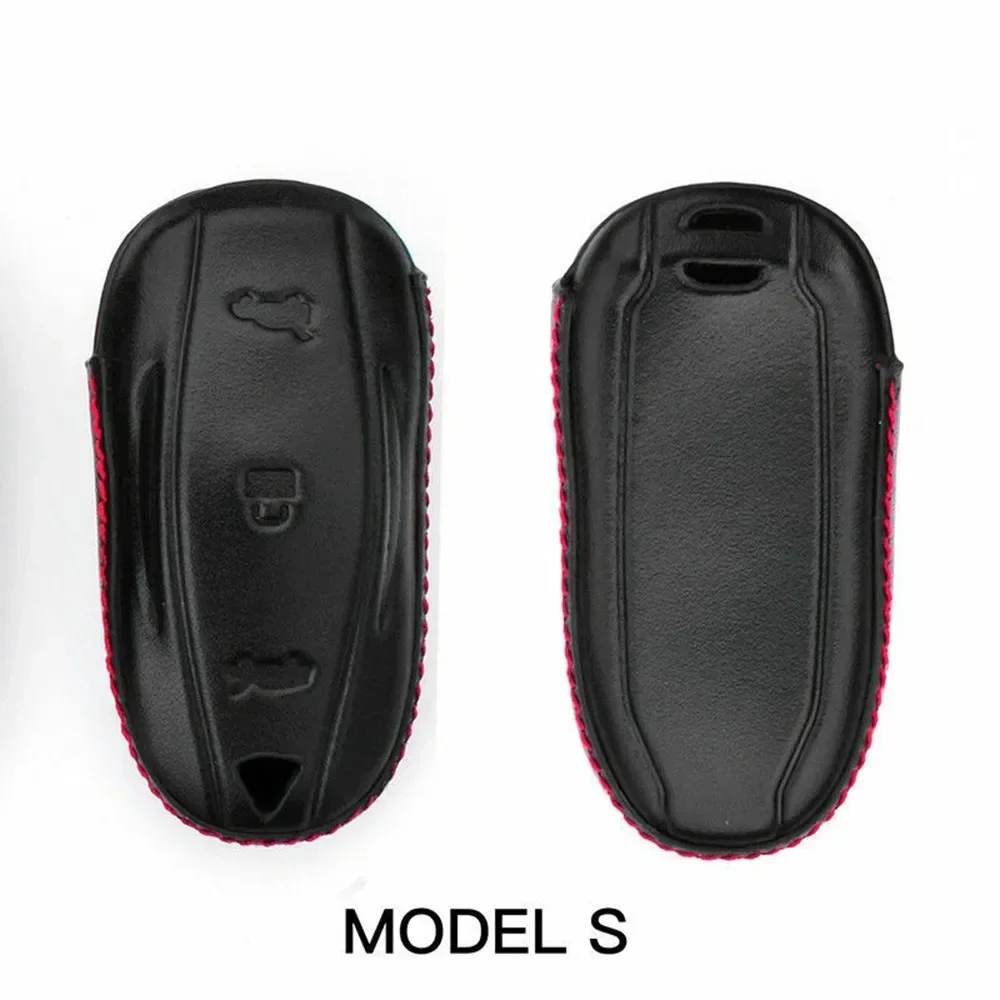 1pc Fit For Tesla Models S/X Fob Cover Leather Key Pocket Case Cover Holder Key Sheel Keycase Replacement Auto Part