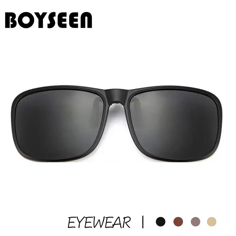 BOYSEEN Polarized Flip Clip Sunglasses Driving Dark UV400 Photochromic Anti Glare Lens Sun Glasses Car Driver Vintage Square