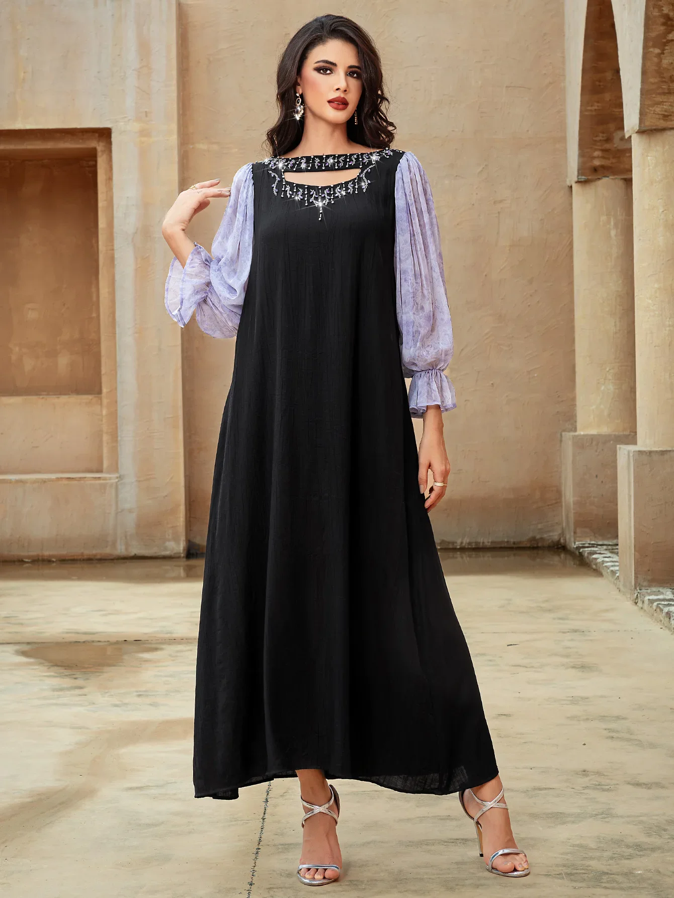 Elegante chiffon diamante vestido de festa à noite para mulheres muçulmano dubai abaya turquia kaftan eid ramadan islam roupas marrocos caftan