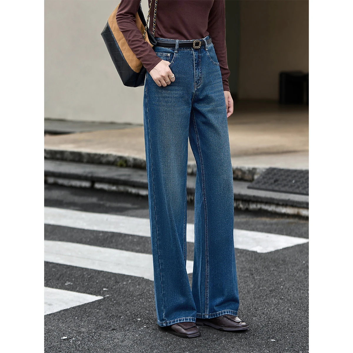 Vimly جينز مستقيم للنساء لخريف 2025 عتيق واسع الساق فضفاض فضفاض من قماش الدنيم قيعان عصرية غير رسمية للمكتب للسيدات 75251 #3