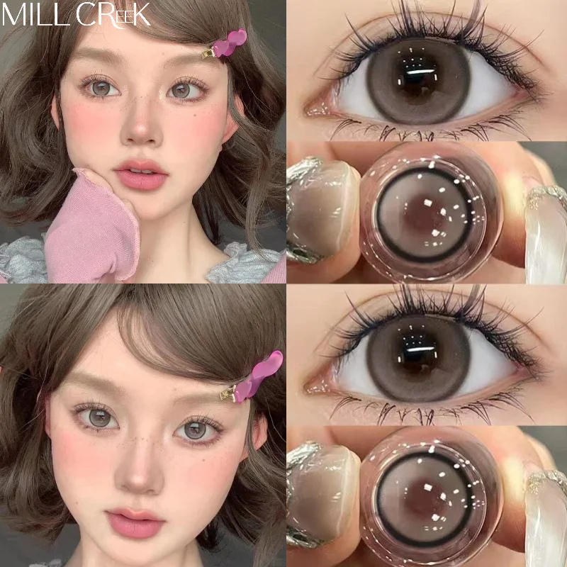 Lentes de contato marrom com dioptrias, pupilas marrons, olhos com efeito natural, beleza fashion, uso anual, 1 par