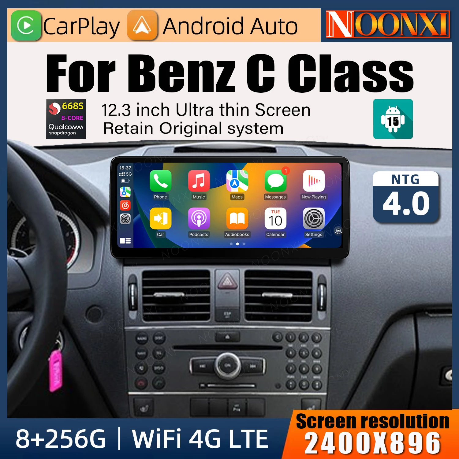 12.3 Inch Car Radio For Mercedes Benz C Class W204 NTG4.0 Android 15 Car Carplay Screen Android Auto Automotive Multimedia 1 Din