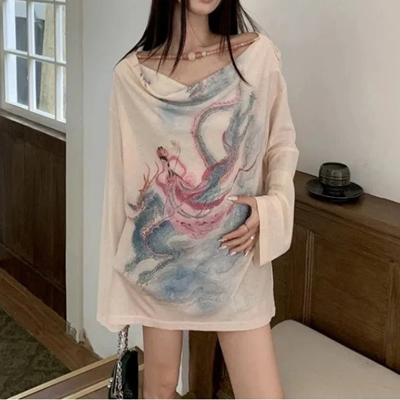 High Street Printing Loose T Shirts Spring Summer New Long Sleeve Thin All-match Fashion Tops Street Casual Trend Women Clothing