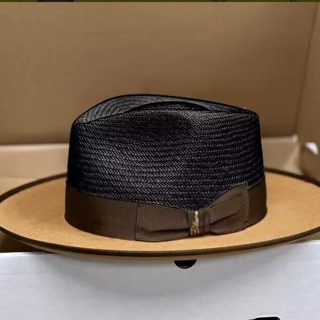 

New Summer Unisex Two Tone Panama Straw Hat with UV Protection Beach Fedora Style Sun Shade Lightweight Comfortable