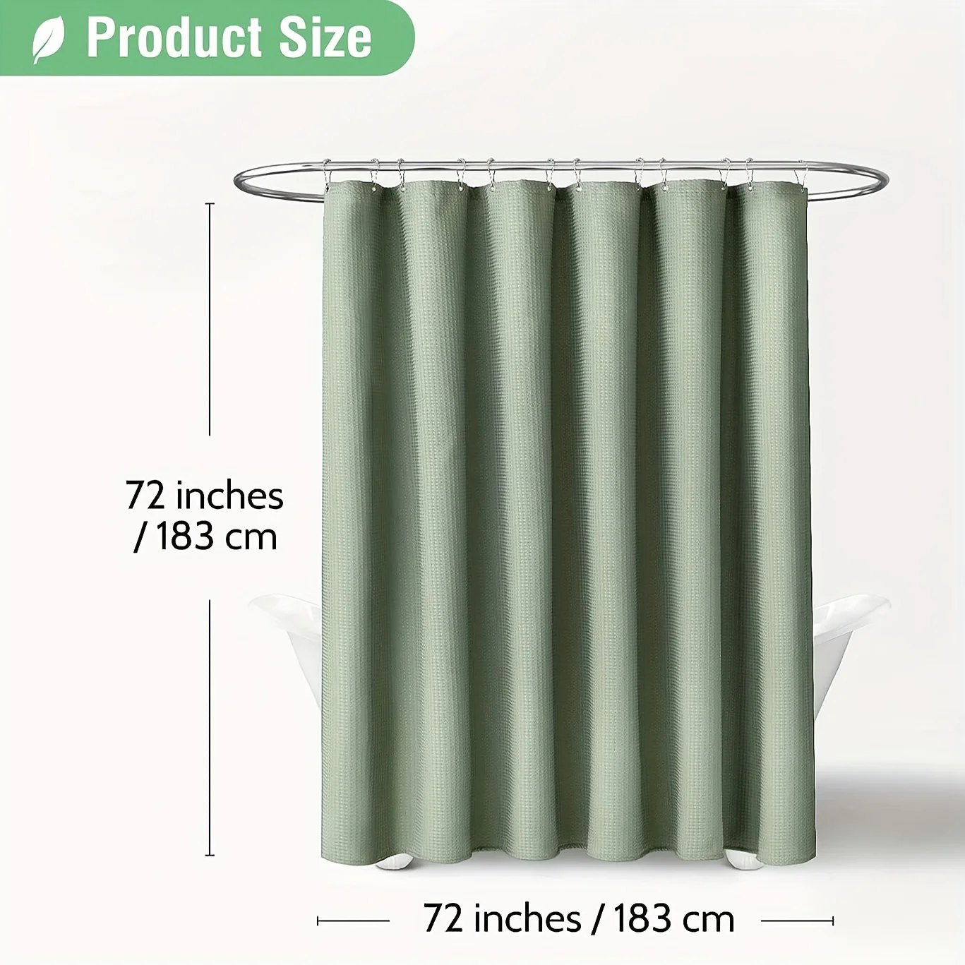 Green Shower Curtain-Waffle Textured Heavy Duty Thick Fabric Shower Curtains ,Luxury Weighted Polyester Cloth Bath Curtain Set .