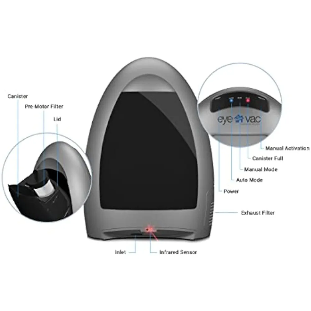 EyeVac-Home Touchless Vacuum, Filtração Dupla de Alta Eficiência, Sem Fio, Sensores Automáticos, Prateado, 1000 W