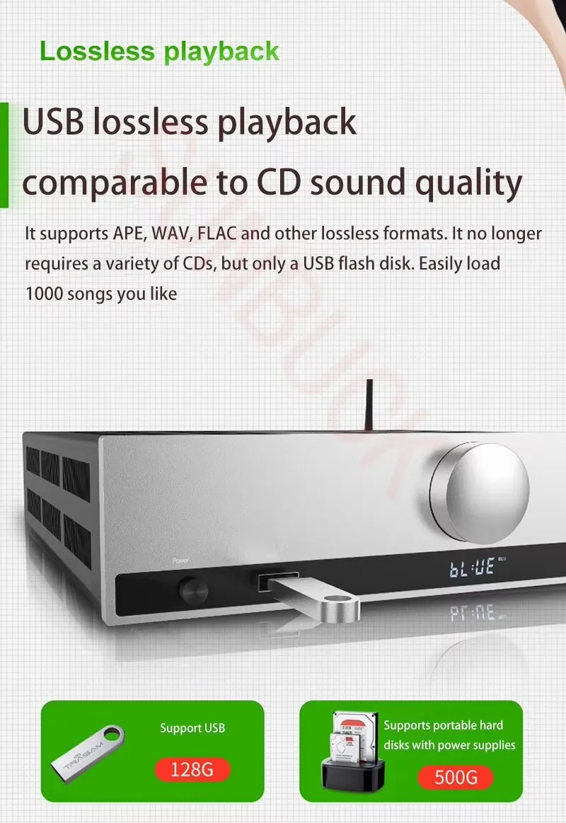 SUNBUCK A7 Full Pair Symmetrical 2.1 power 200W Fiber Coaxial USB Bluetooth Amplifier Remote Control Hifi Stereo Audio Amplifier