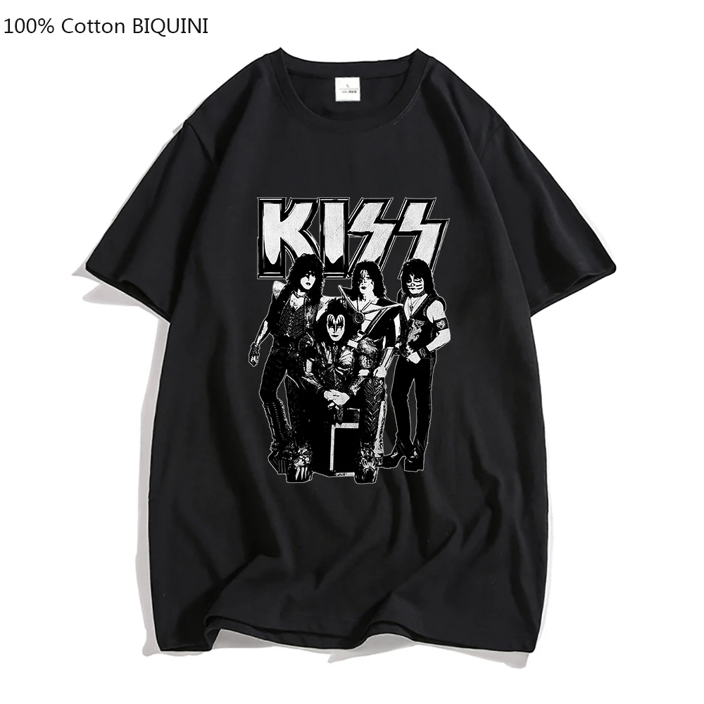 100% Cotton T Shirt Kiss T-shirt Men/Women Fashion Oversized Tshirt Tops Tees Summer Unisex Camiseta Heavy Metal Music Band Tees