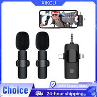 XIKCU 3 IN 1 Wireless Microphone Universal Receiver for IPhone 16 15 14 Android Phone IPad Computer Camera Sound Card Recording