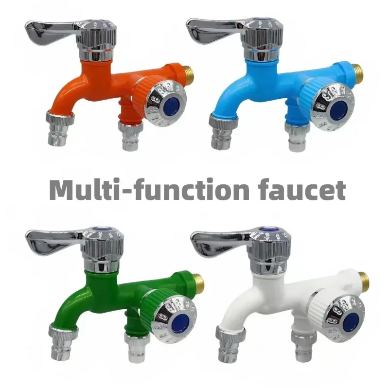 Faucet Double Outlet Dual Control Water Tap Home Bathroom Hose Irrigation Fitting Plastic Connector 1/2