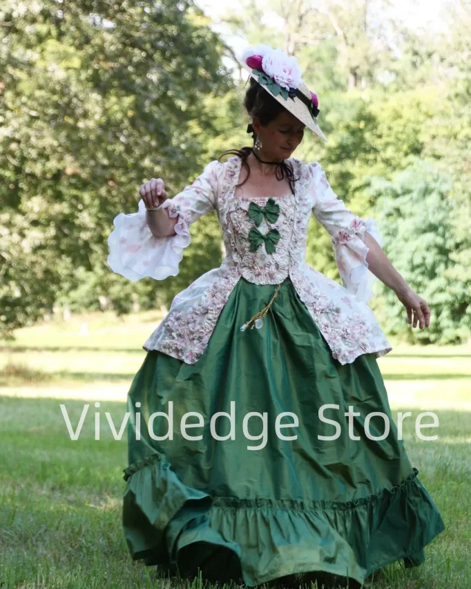 

Vintage Green Crushed Ball Gowns Rococo Elizabethan Costume French Court Queen Victorian Evening Gowns vestidos de graduación